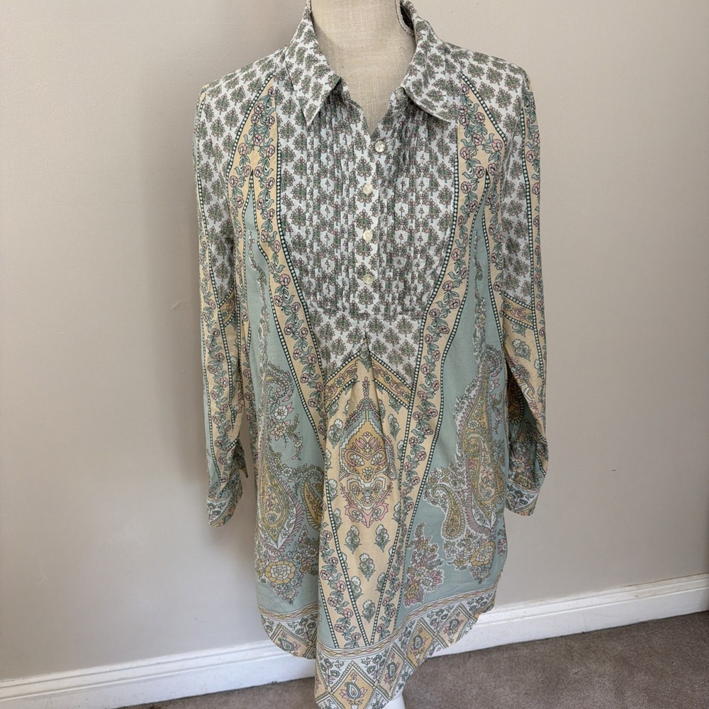Soft Surroundings Paisley Tabitha Green Multicolor Tunic‎ Top Size Large